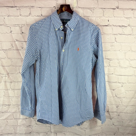 Ralph Lauren custom fit Casual cotton Button Down Shirt Gingham plaid sz M - Picture 1 of 6